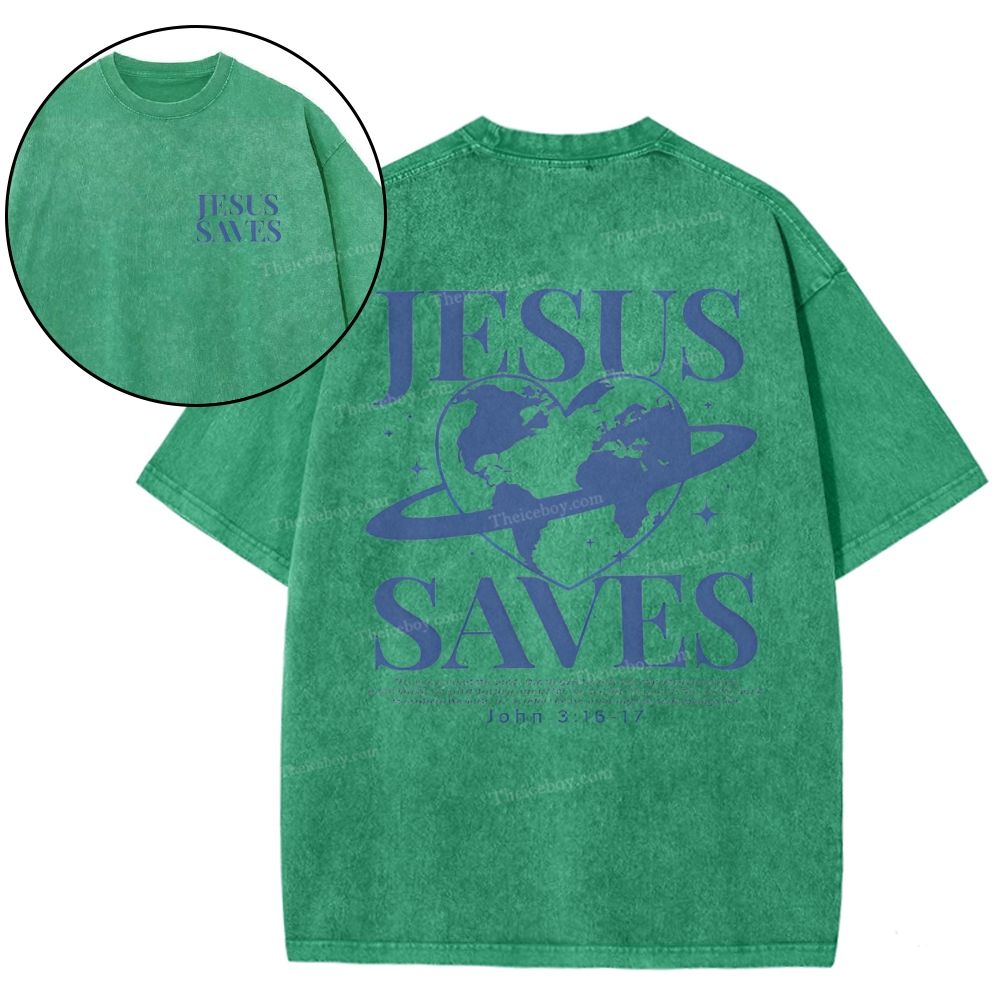 Jesus Saves Snowflake Vintage Washed T-Shirt
