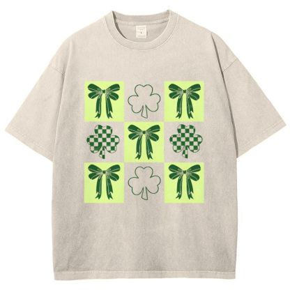 Shamrock Bow Snowflake Vintage Washed T-Shirt