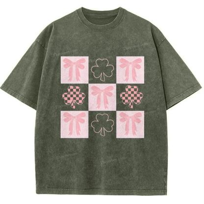 Shamrock Bow Snowflake Vintage Washed T-Shirt