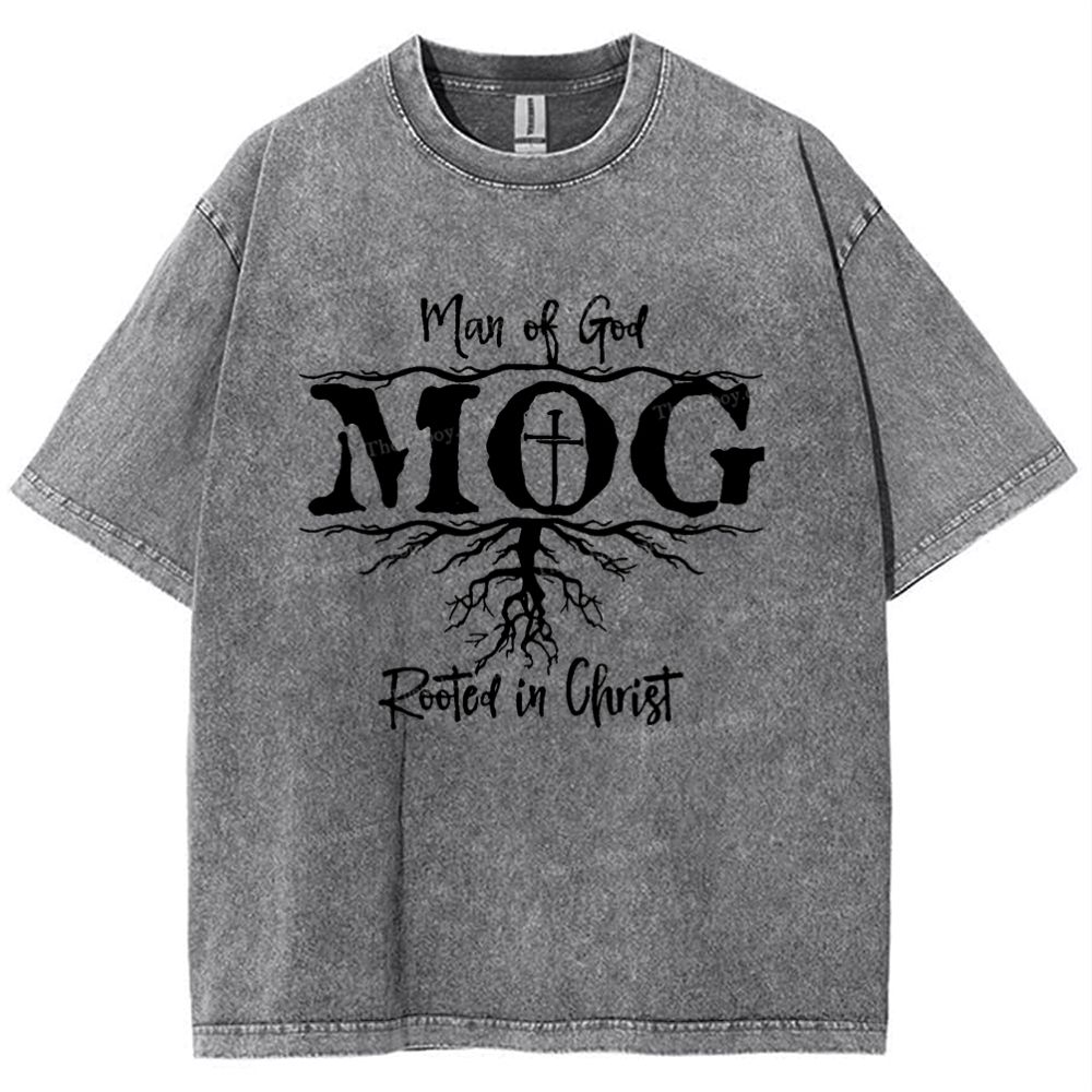 Man Of God Mog Rooted In Christ Snowflake Vintage Washed T-Shirt