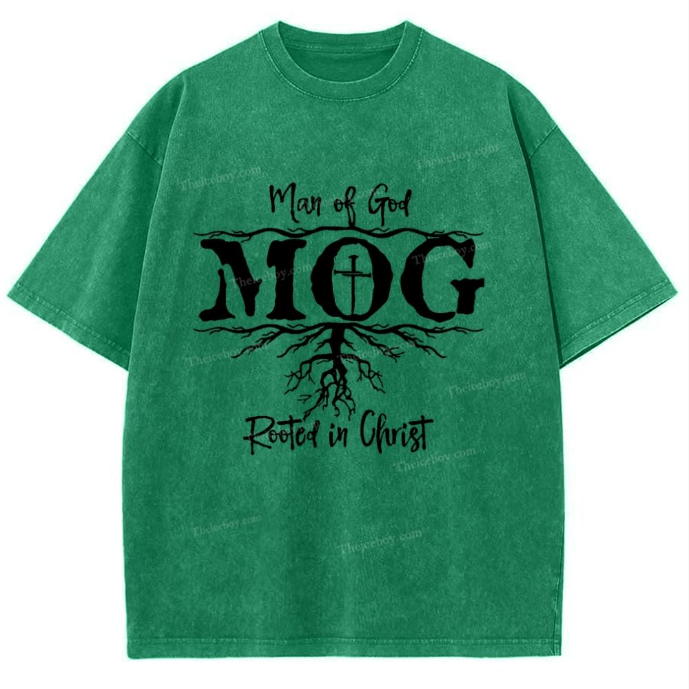Man Of God Mog Rooted In Christ Snowflake Vintage Washed T-Shirt