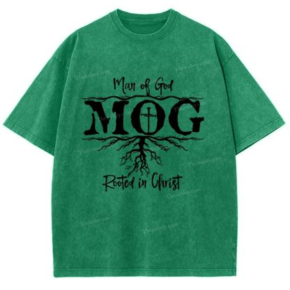 Man Of God Mog Rooted In Christ Snowflake Vintage Washed T-Shirt