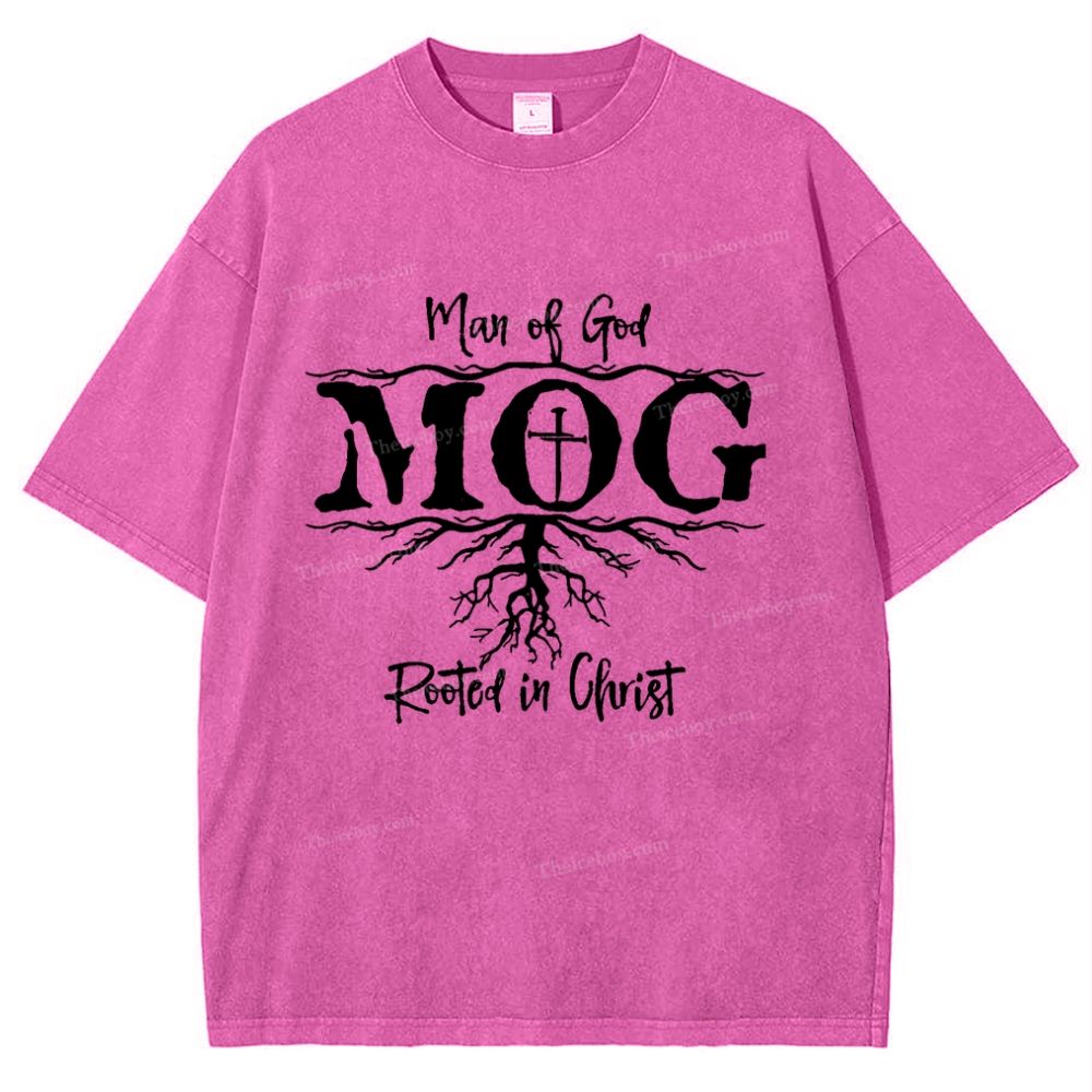 Man Of God Mog Rooted In Christ Snowflake Vintage Washed T-Shirt