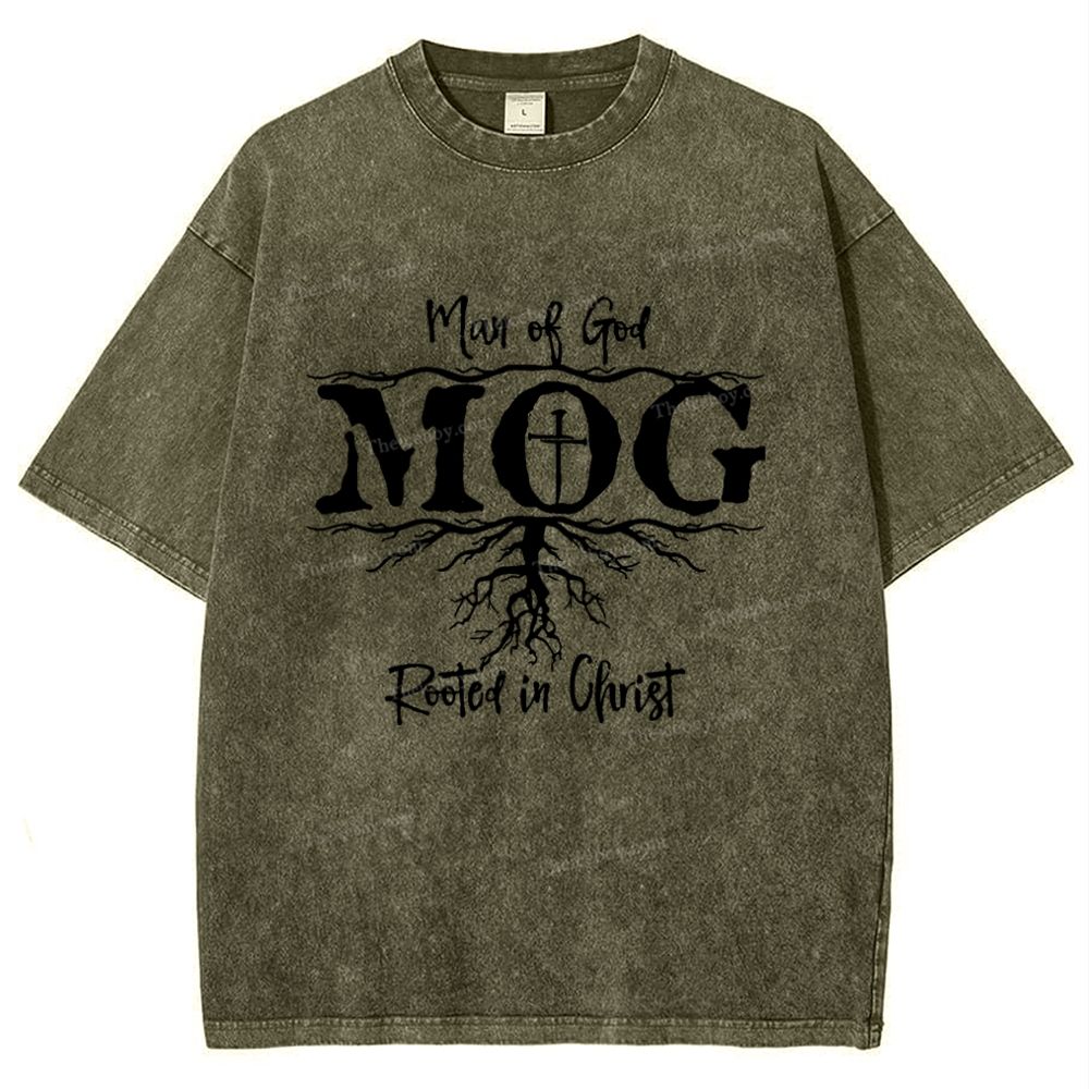 Man Of God Mog Rooted In Christ Snowflake Vintage Washed T-Shirt