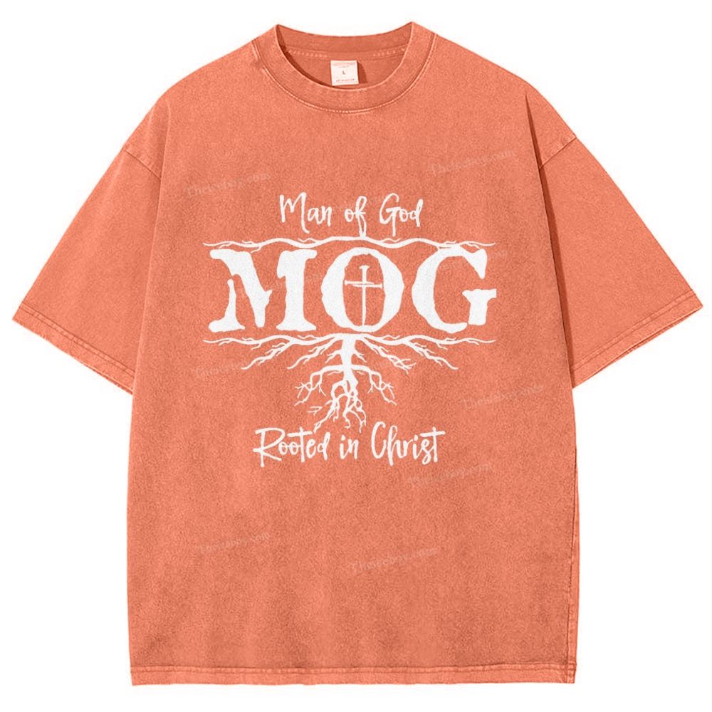 Man Of God Mog Rooted In Christ Snowflake Vintage Washed T-Shirt