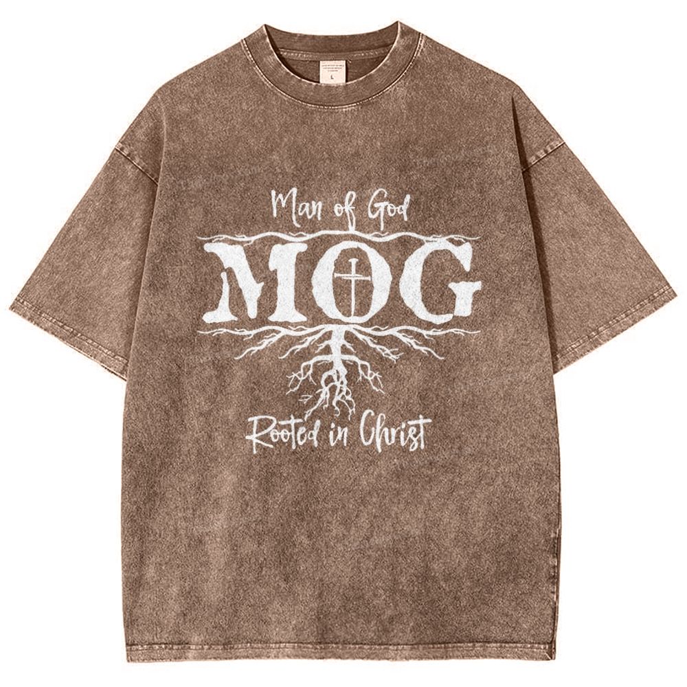 Man Of God Mog Rooted In Christ Snowflake Vintage Washed T-Shirt