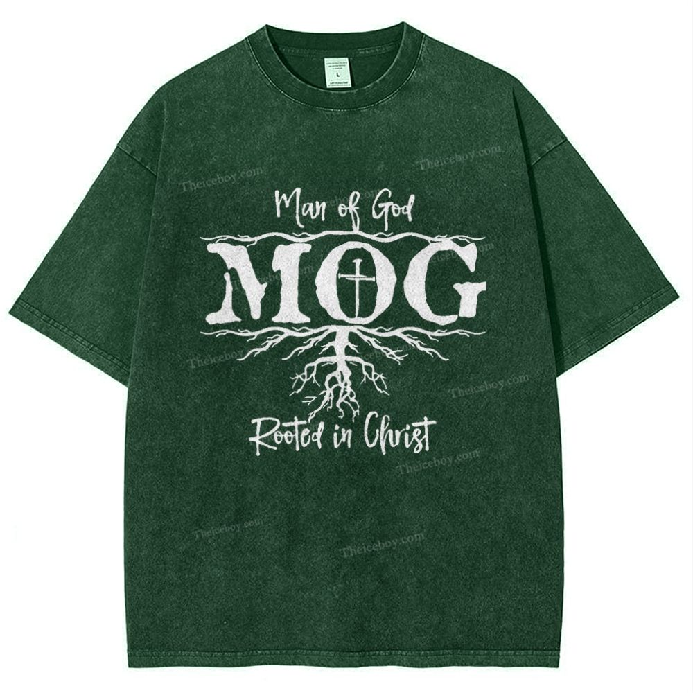 Man Of God Mog Rooted In Christ Snowflake Vintage Washed T-Shirt
