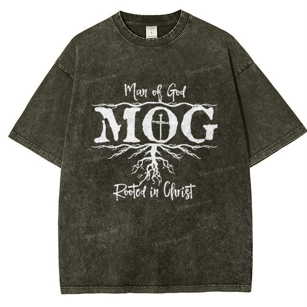 Man Of God Mog Rooted In Christ Snowflake Vintage Washed T-Shirt