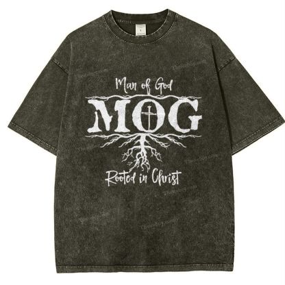 Man Of God Mog Rooted In Christ Snowflake Vintage Washed T-Shirt