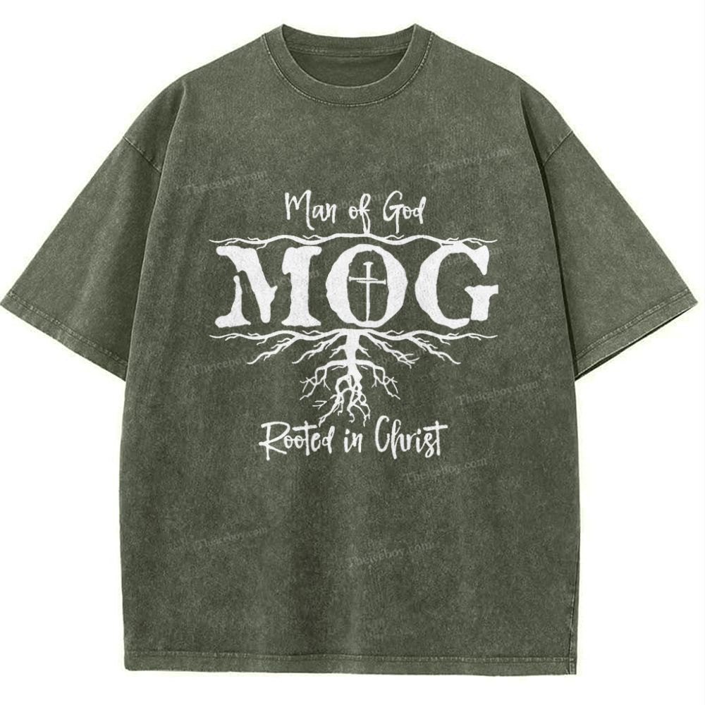Man Of God Mog Rooted In Christ Snowflake Vintage Washed T-Shirt