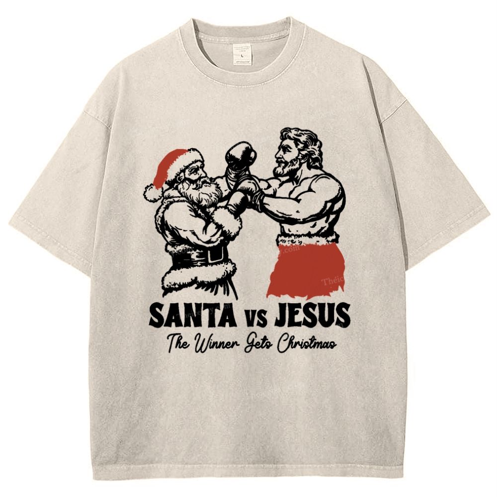 Santa Vs Jesus Snowflake Vintage Washed T-Shirt