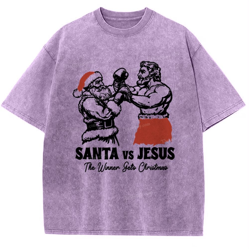 Santa Vs Jesus Snowflake Vintage Washed T-Shirt