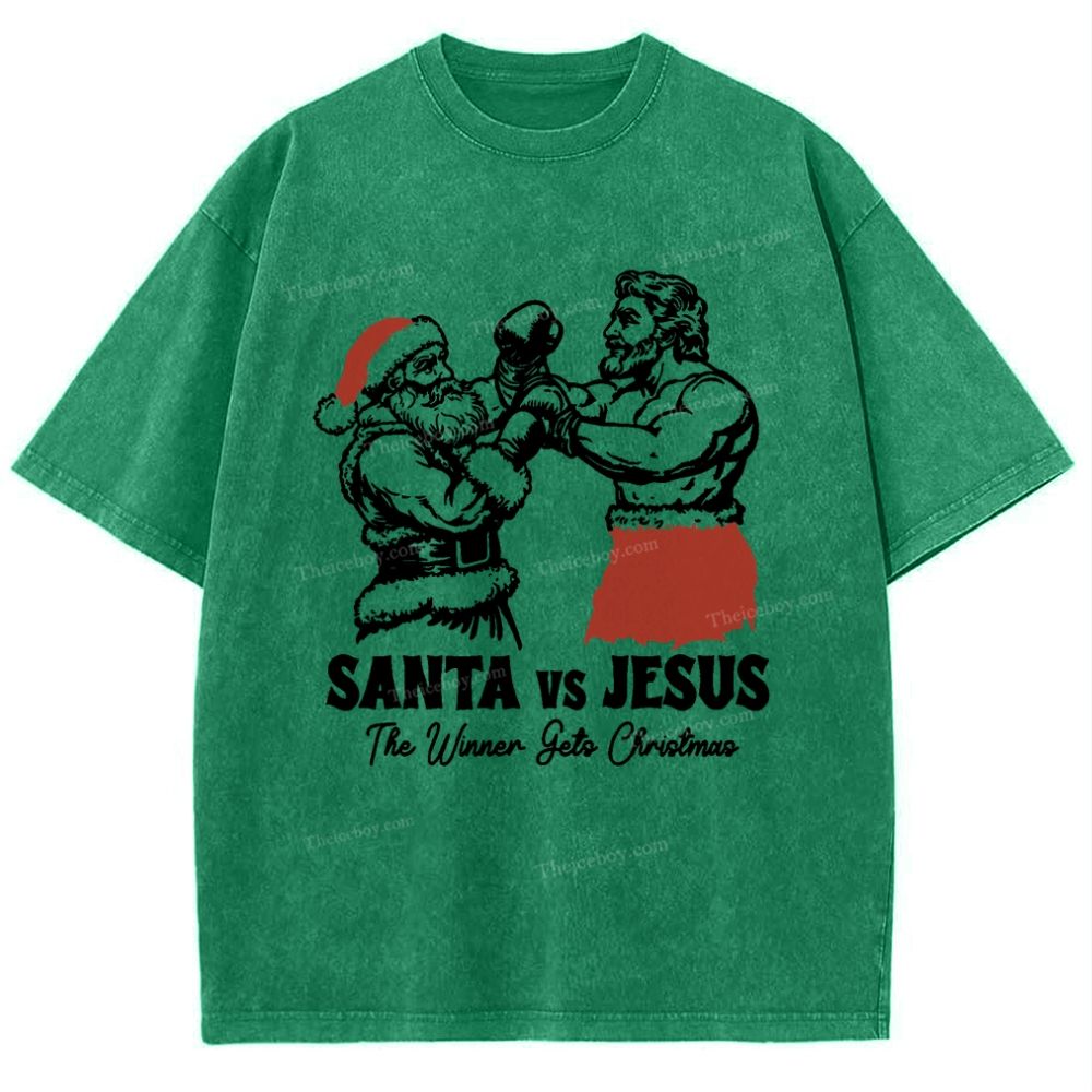 Santa Vs Jesus Snowflake Vintage Washed T-Shirt