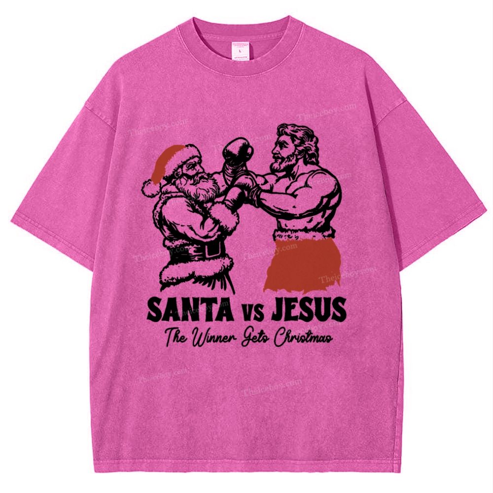Santa Vs Jesus Snowflake Vintage Washed T-Shirt