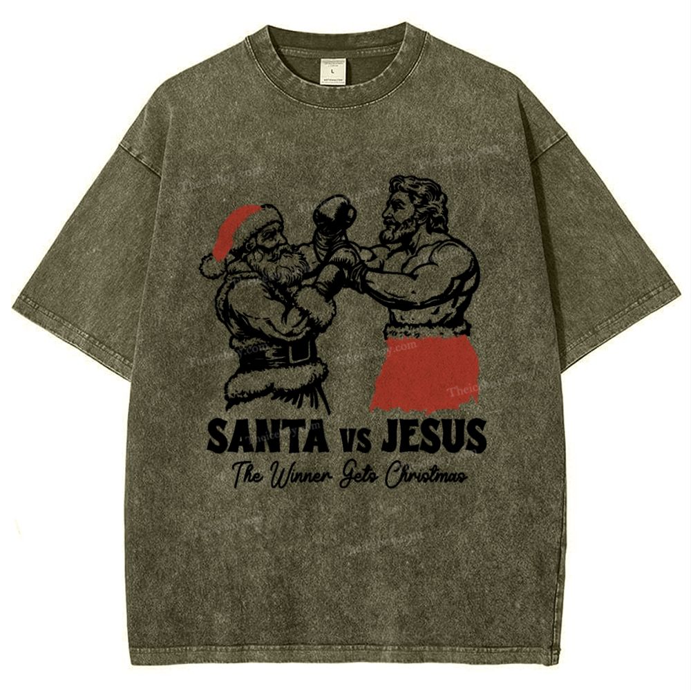 Santa Vs Jesus Snowflake Vintage Washed T-Shirt
