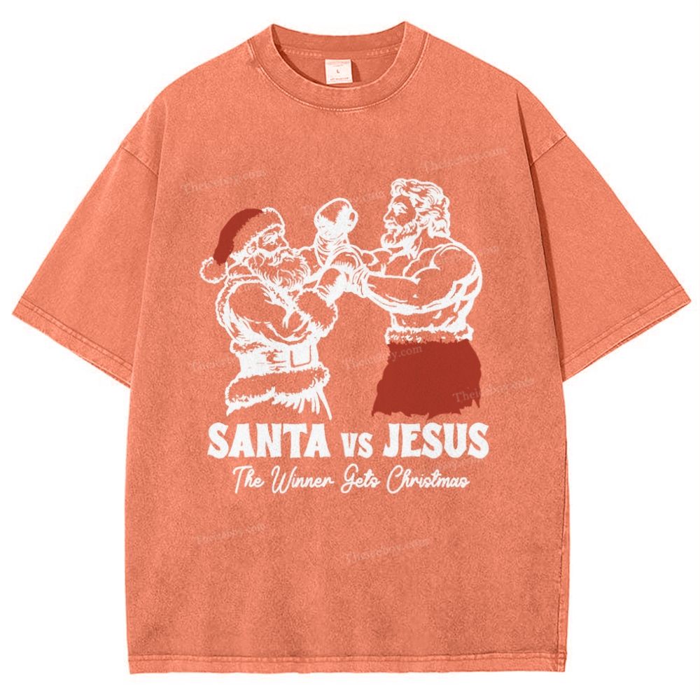 Santa Vs Jesus Snowflake Vintage Washed T-Shirt