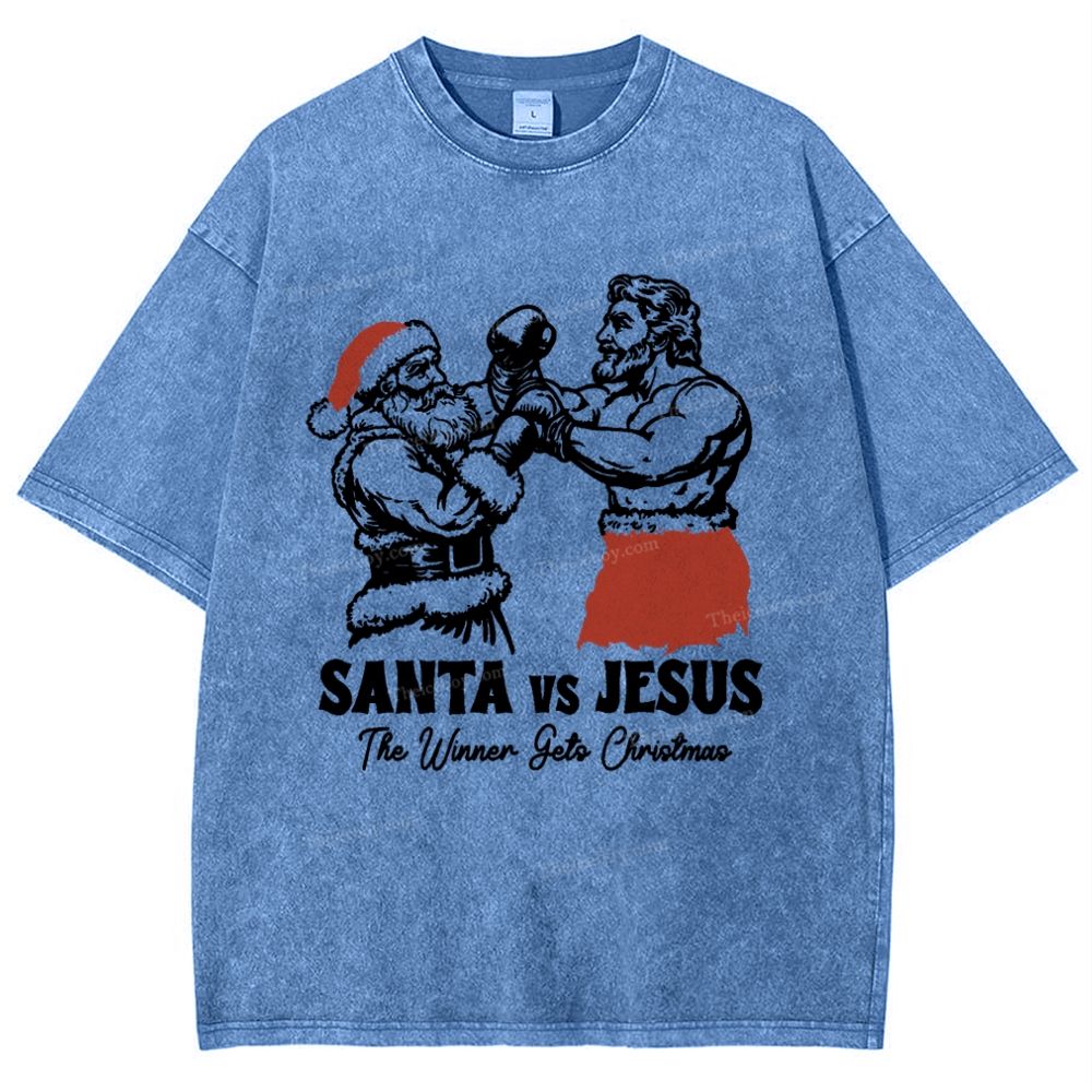 Santa Vs Jesus Snowflake Vintage Washed T-Shirt