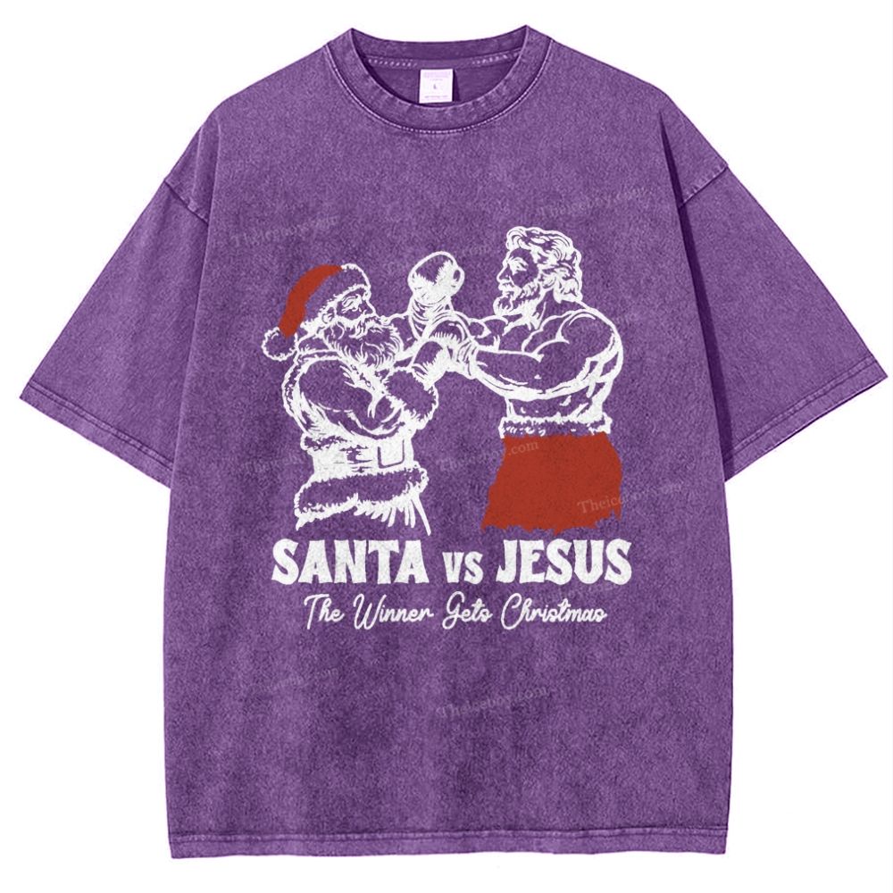 Santa Vs Jesus Snowflake Vintage Washed T-Shirt