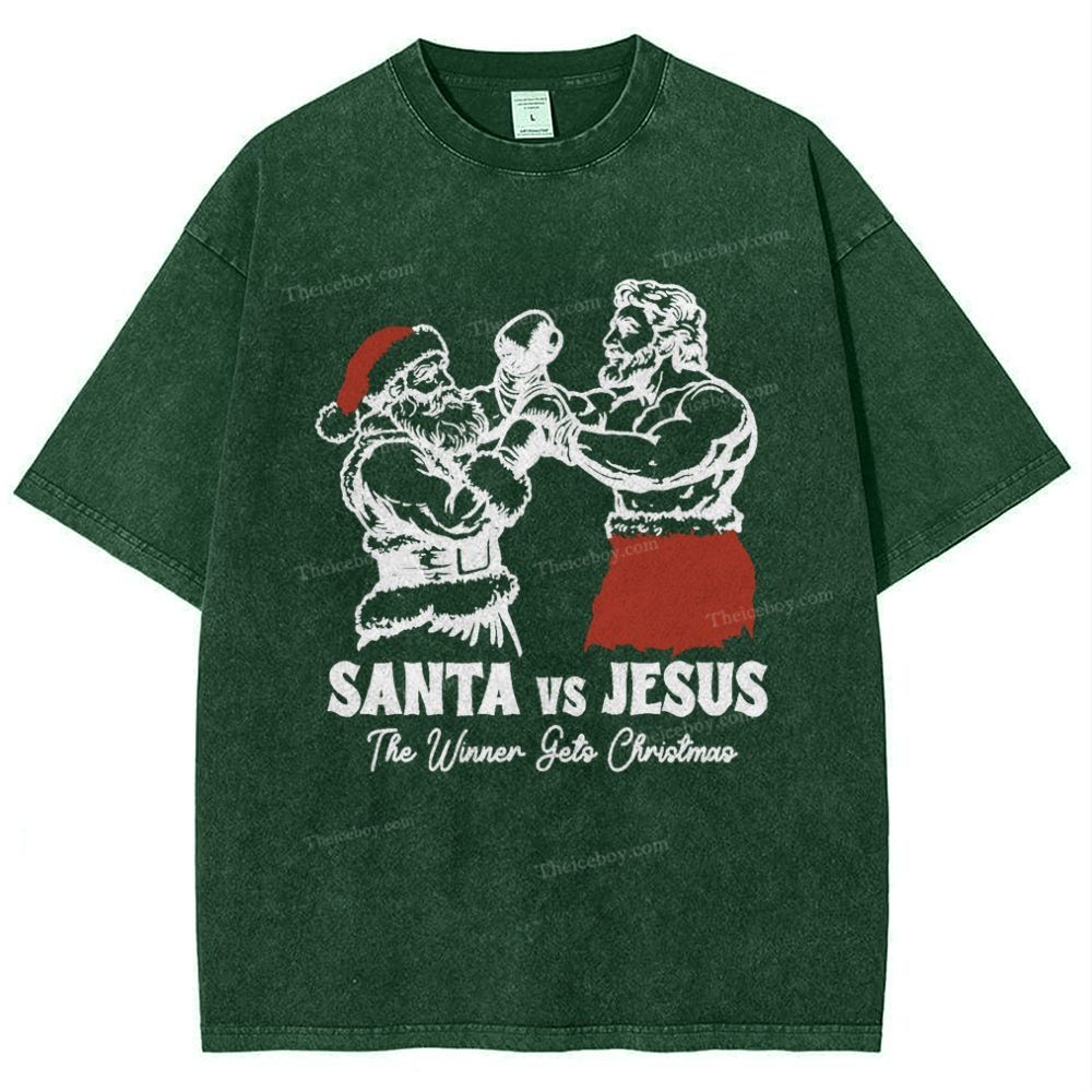 Santa Vs Jesus Snowflake Vintage Washed T-Shirt