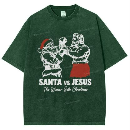Santa Vs Jesus Snowflake Vintage Washed T-Shirt