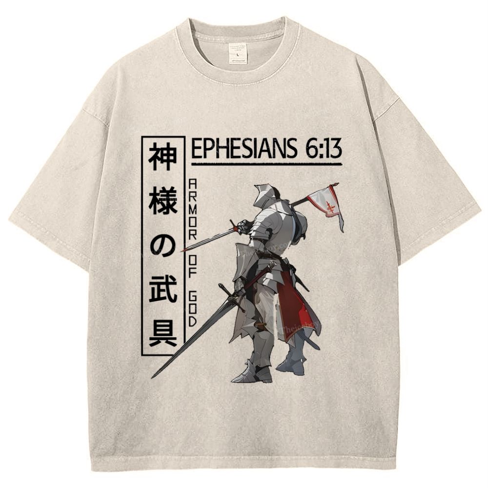 Armor Of God Anime Christian Snowflake Vintage Washed T-Shirt