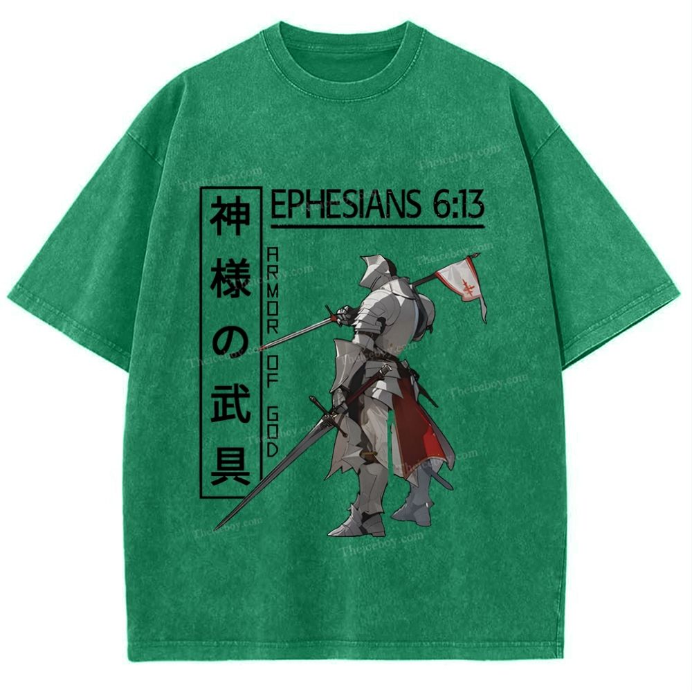 Armor Of God Anime Christian Snowflake Vintage Washed T-Shirt