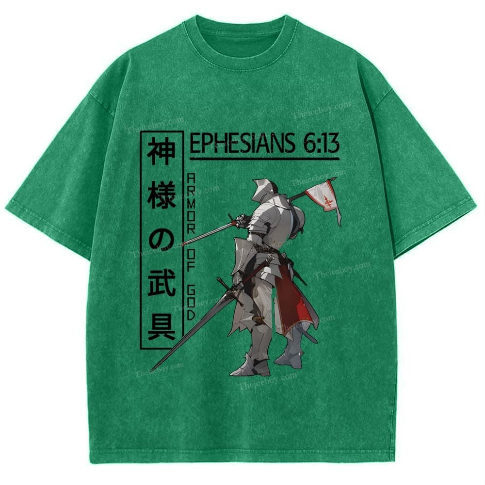 Armor Of God Anime Christian Snowflake Vintage Washed T-Shirt