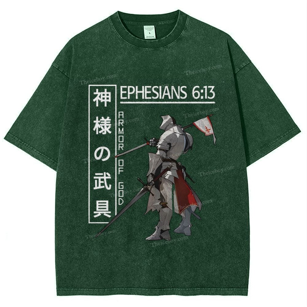Armor Of God Anime Christian Snowflake Vintage Washed T-Shirt