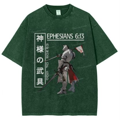 Armor Of God Anime Christian Snowflake Vintage Washed T-Shirt