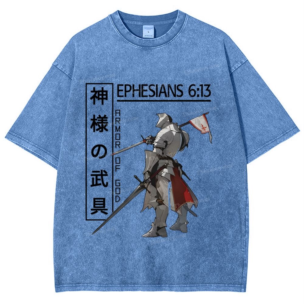 Armor Of God Anime Christian Snowflake Vintage Washed T-Shirt