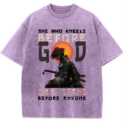 She Who Kneels Before God Christian Snowflake Vintage Washed T-Shirt