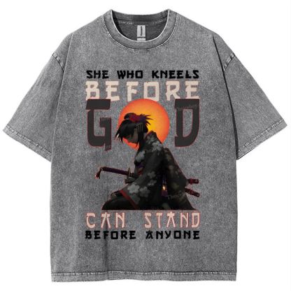 She Who Kneels Before God Christian Snowflake Vintage Washed T-Shirt