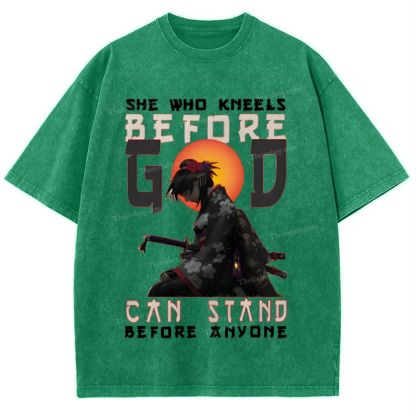 She Who Kneels Before God Christian Snowflake Vintage Washed T-Shirt