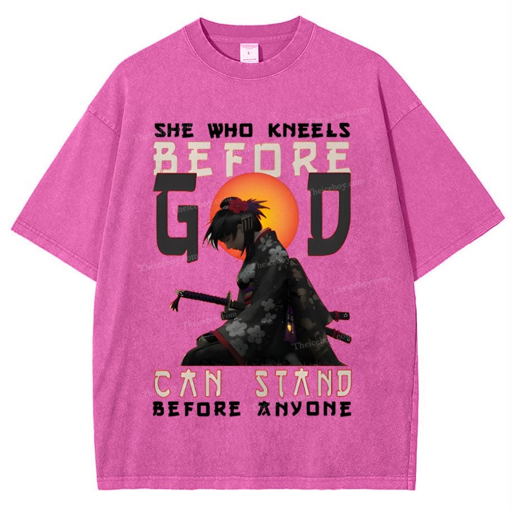 She Who Kneels Before God Christian Snowflake Vintage Washed T-Shirt