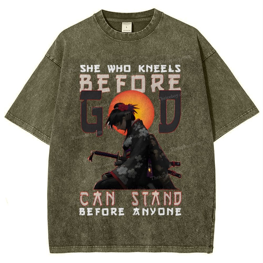 She Who Kneels Before God Christian Snowflake Vintage Washed T-Shirt