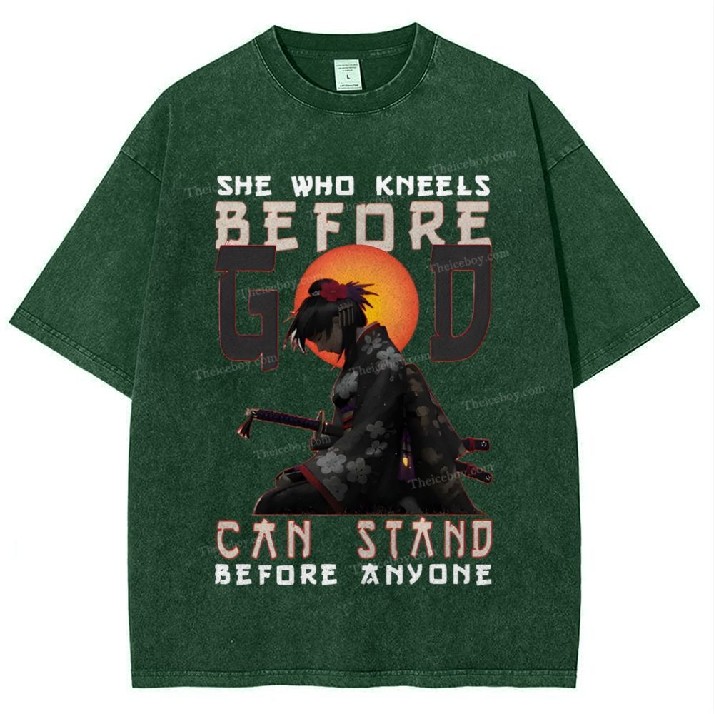 She Who Kneels Before God Christian Snowflake Vintage Washed T-Shirt