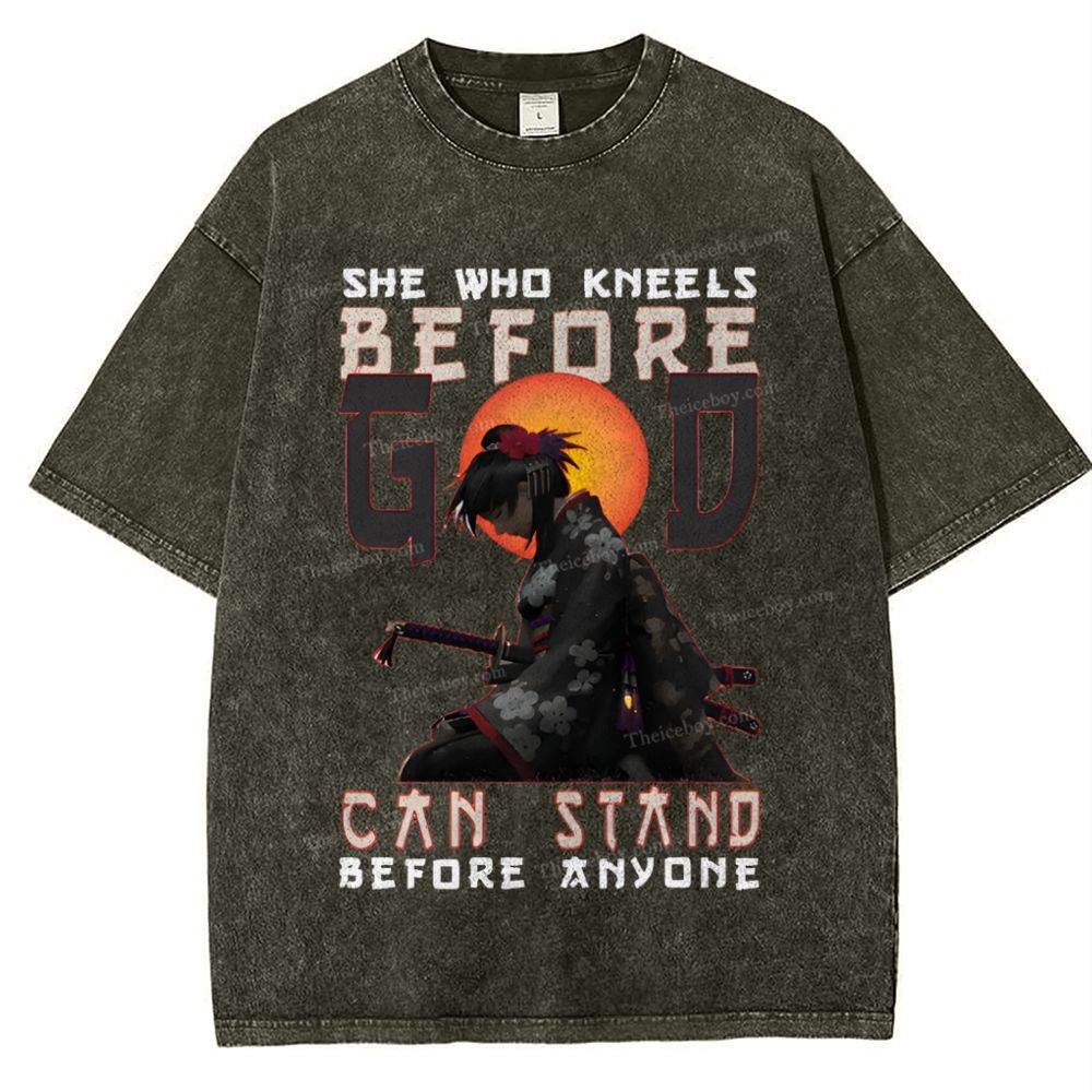 She Who Kneels Before God Christian Snowflake Vintage Washed T-Shirt