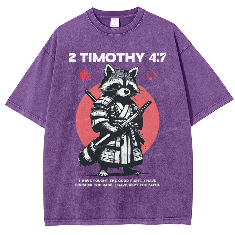 Fought The Good Fight Raccoon Christian Snowflake Vintage Washed T-Shirt