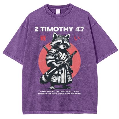Fought The Good Fight Raccoon Christian Snowflake Vintage Washed T-Shirt