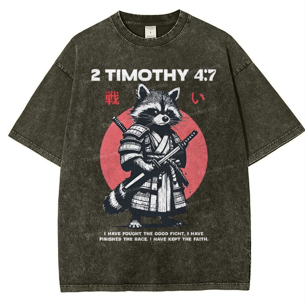 Fought The Good Fight Raccoon Christian Snowflake Vintage Washed T-Shirt