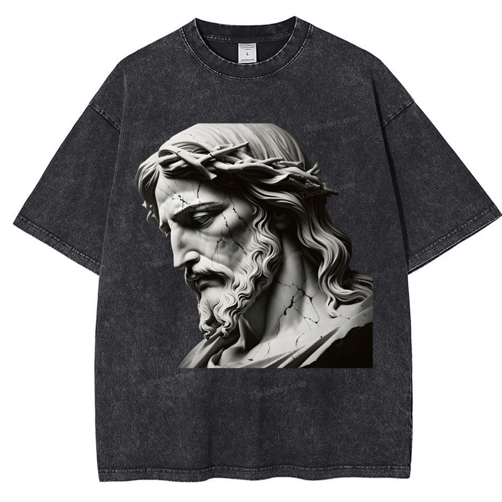 Jesus Sculpture Snowflake Vintage Washed T-Shirt