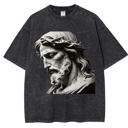 Jesus Sculpture Snowflake Vintage Washed T-Shirt