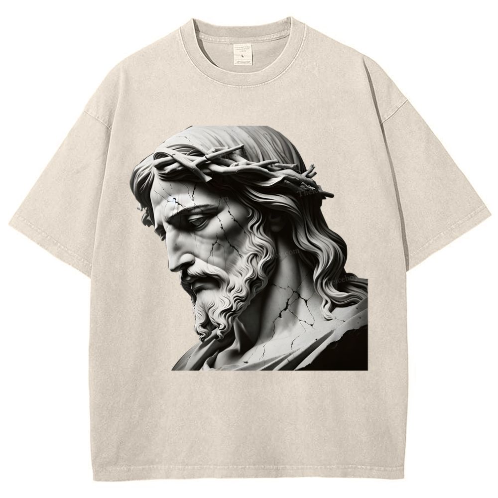 Jesus Sculpture Snowflake Vintage Washed T-Shirt