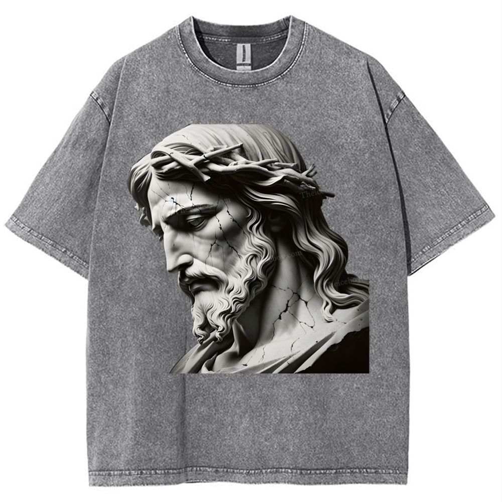 Jesus Sculpture Snowflake Vintage Washed T-Shirt