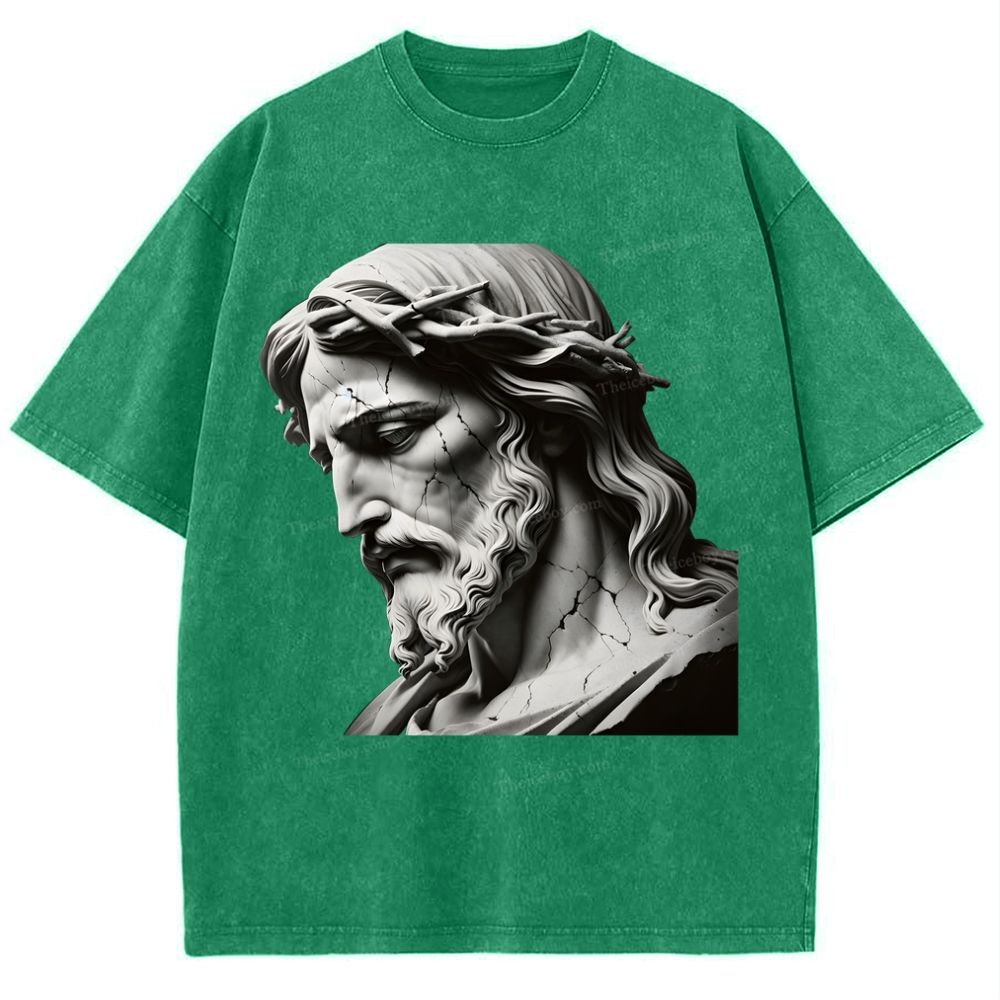 Jesus Sculpture Snowflake Vintage Washed T-Shirt