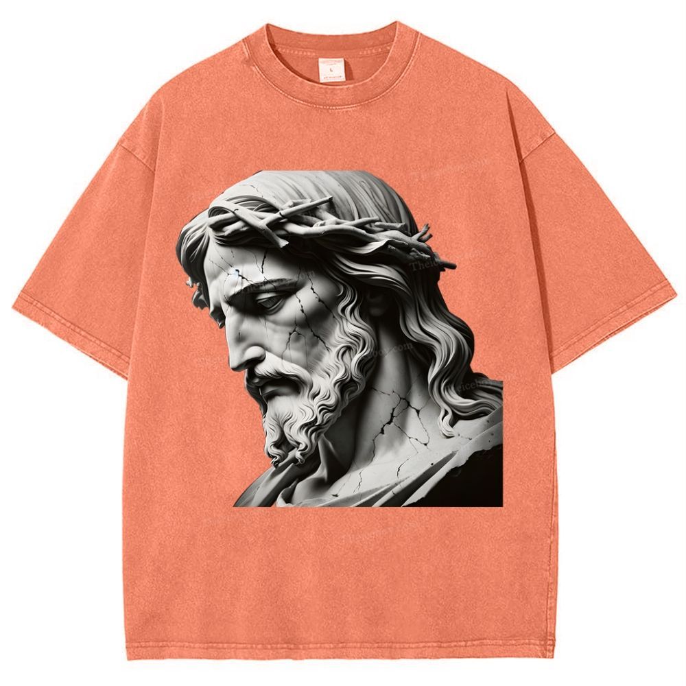 Jesus Sculpture Snowflake Vintage Washed T-Shirt