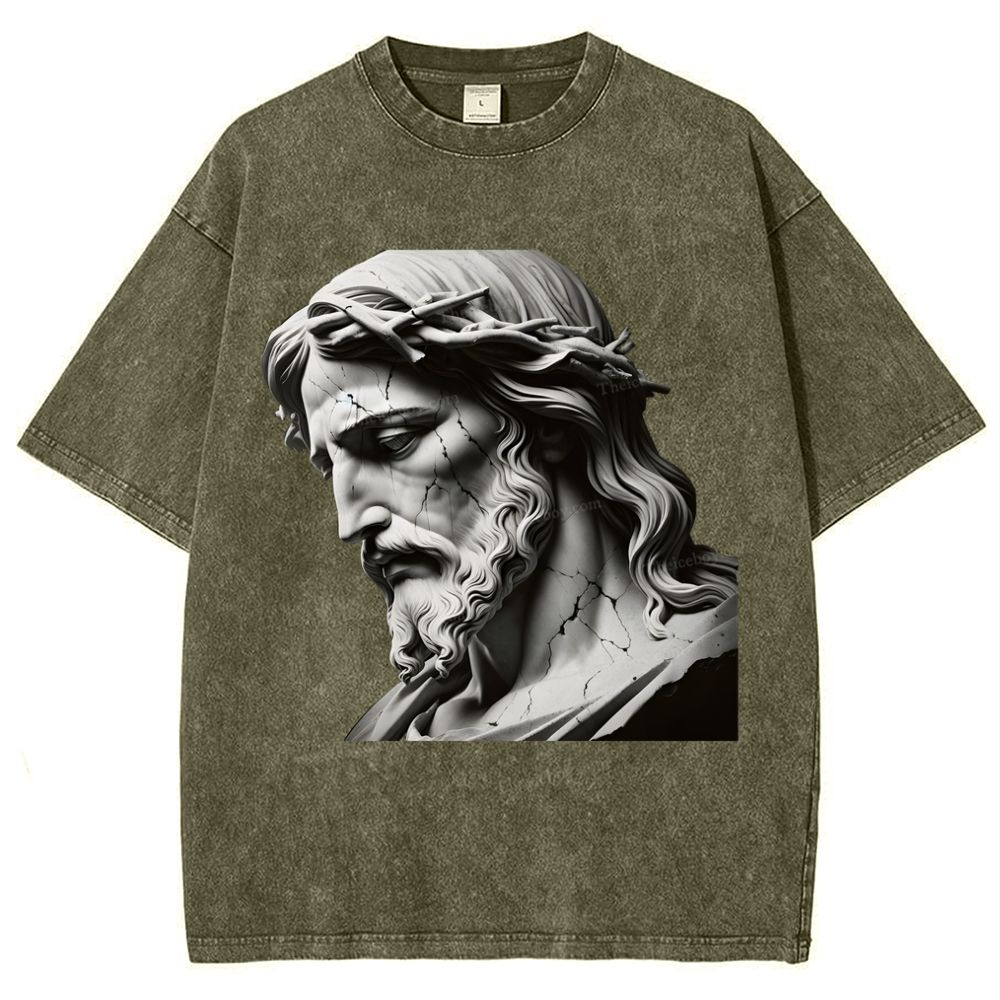Jesus Sculpture Snowflake Vintage Washed T-Shirt