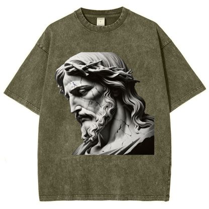 Jesus Sculpture Snowflake Vintage Washed T-Shirt