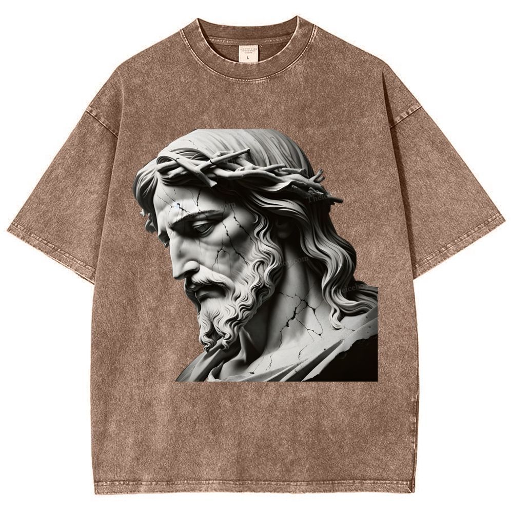Jesus Sculpture Snowflake Vintage Washed T-Shirt