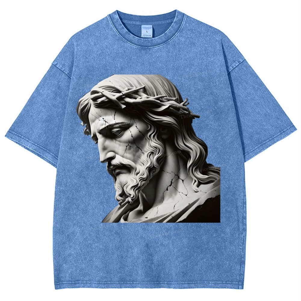 Jesus Sculpture Snowflake Vintage Washed T-Shirt